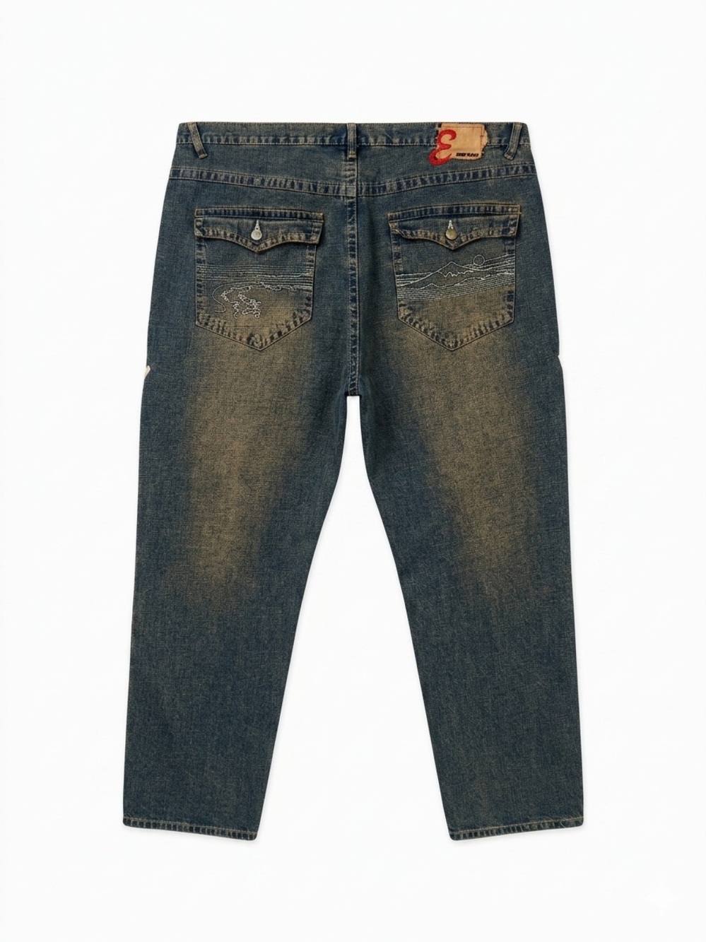 Vintage Eddie Domani Baggy Jeans 44x32 Dragon Embroidered Ramie